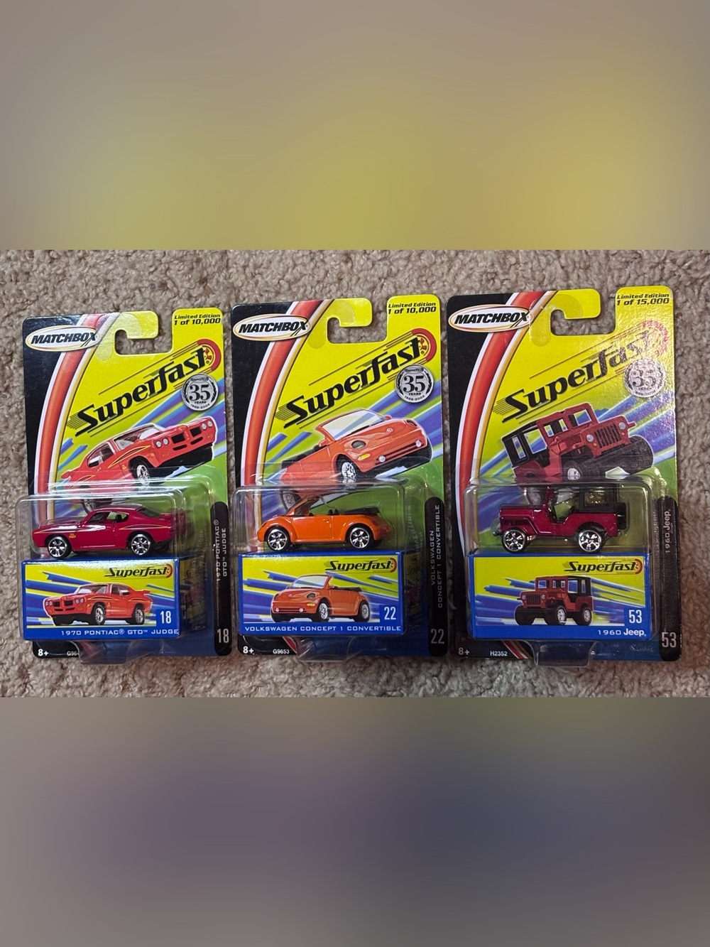 2004 Matchbox 35 Years SuperFast Lot Of 3 Different Vehicles GTO VW Jeep LE Cars